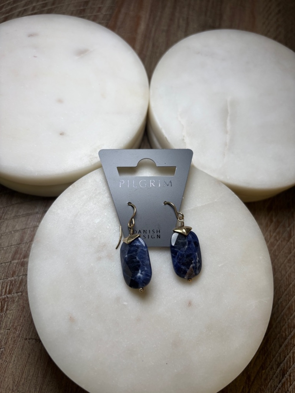 259 Pilgrim Navy Blue Faceted Stone Drop Earrings